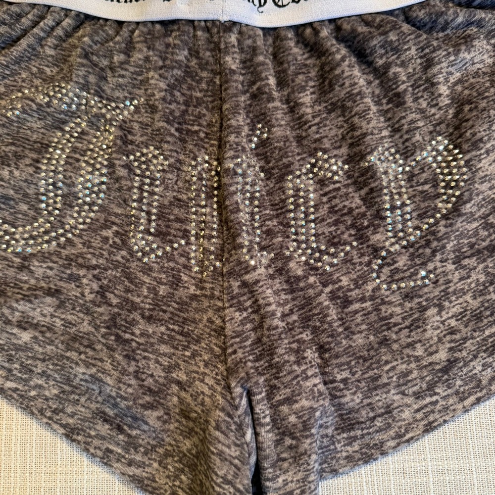 Juicy Couture Gray Heathered Rhinestone Logo Sleep Shorts Womens Small 1751-47 - Picture 2 of 7
